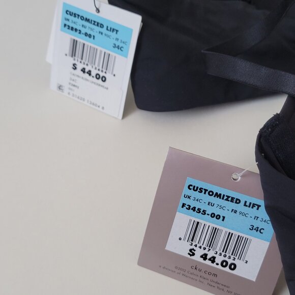 Lot of 2 BNWT Calvin Klein CK Underwire Padded Black Customized Lift Bras 34C - Picture 4 of 6